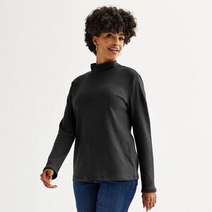 Women's Croft & Barrow Essential Long-Sleeve Mockneck Top Black Size Medium NWT